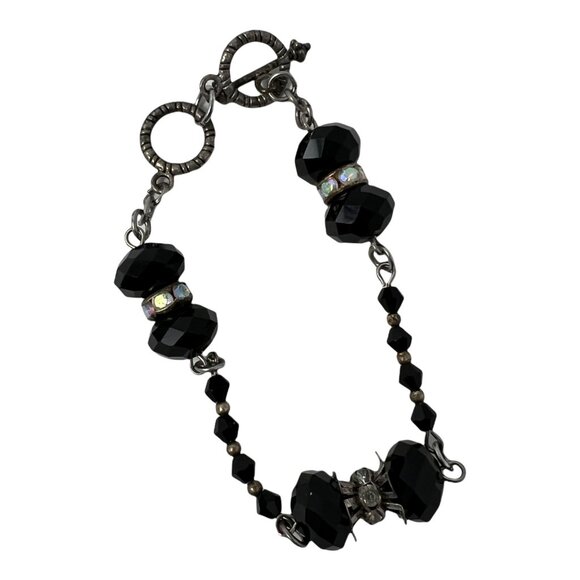 4 Piece Set Necklace Bracelet 2 Pair of Earrings Handmade Black Clear Crystals - Picture 5 of 5